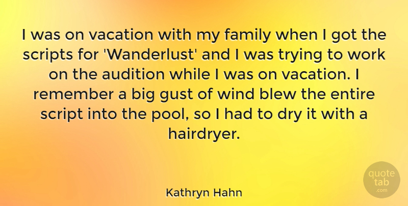 Kathryn Hahn Quote About Vacation, Wind, Trying: I Was On Vacation With...