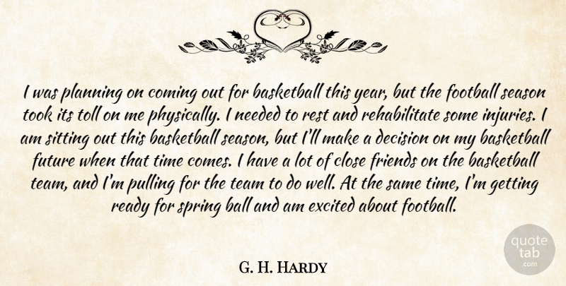 G. H. Hardy Quote About Basketball, Close, Coming, Decision, Excited: I Was Planning On Coming...
