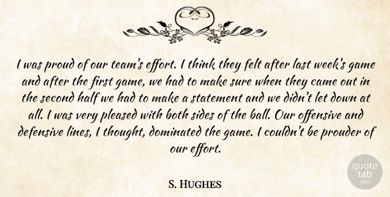 S. Hughes Quote About Both, Came, Defensive, Dominated, Felt: I Was Proud Of Our...