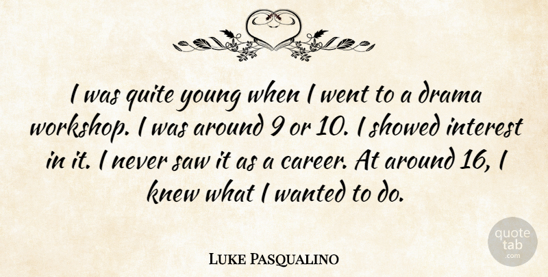 Luke Pasqualino Quote About Drama, Interest, Knew, Quite, Saw: I Was Quite Young When...