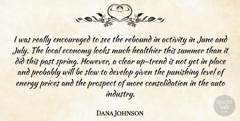 Dana Johnson Quote About Activity, Auto, Clear, Develop, Economy: I Was Really Encouraged To...