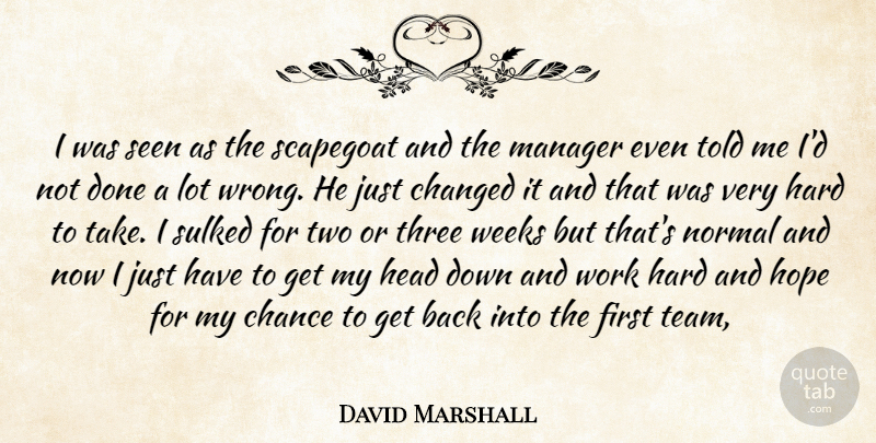 David Marshall Quote About Chance, Changed, Hard, Head, Hope: I Was Seen As The...