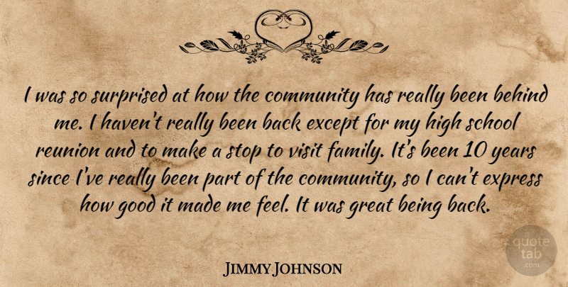 Jimmy Johnson Quote About Behind, Community, Except, Express, Good: I Was So Surprised At...
