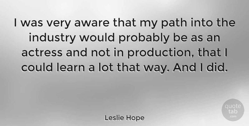 Leslie Hope Quote About Aware, Industry: I Was Very Aware That...