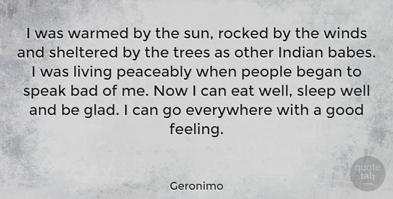 Geronimo Quote About Sleep, Wind, People: I Was Warmed By The...