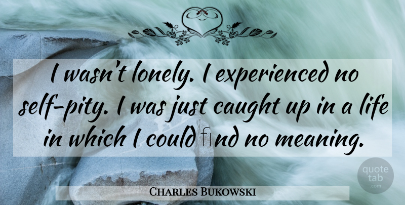 Charles Bukowski Quote About Lonely, Self, Pity: I Wasnt Lonely I Experienced...
