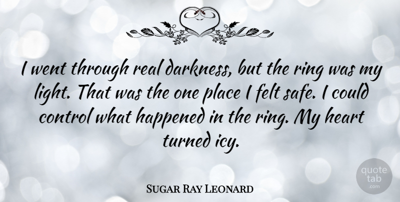 Sugar Ray Leonard Quote About Control, Felt, Happened, Ring, Turned: I Went Through Real Darkness...