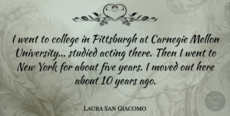 Laura San Giacomo Quote About Carnegie, Five, Moved, Pittsburgh, Studied: I Went To College In...