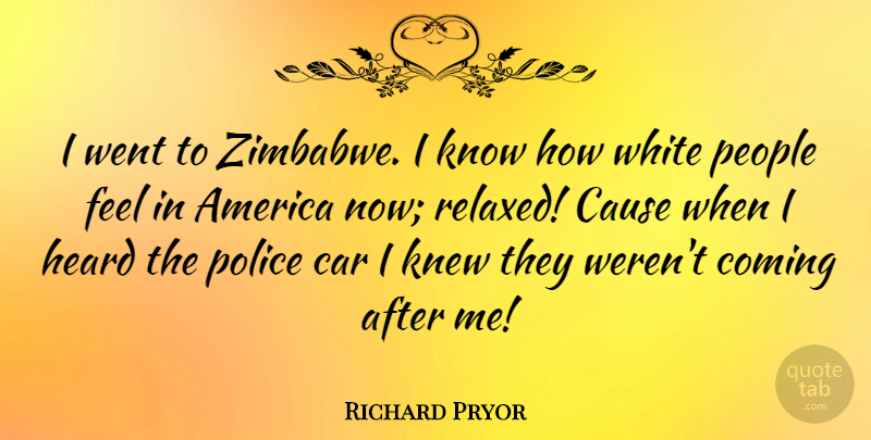 Richard Pryor Quote About Funny, White, Zimbabwe: I Went To Zimbabwe I...