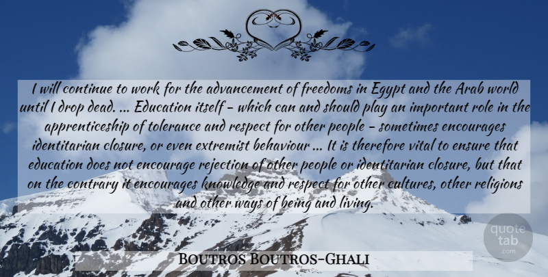 Boutros Boutros-Ghali Quote About Egypt, Other Cultures, Play: I Will Continue To Work...