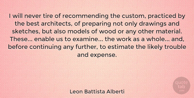 Leon Battista Alberti Quote About Drawing, Woods, Trouble: I Will Never Tire Of...