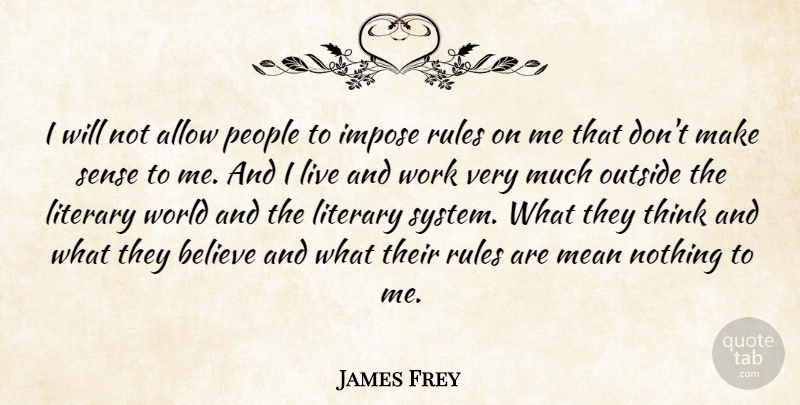 James Frey Quote About Believe, Mean, Thinking: I Will Not Allow People...