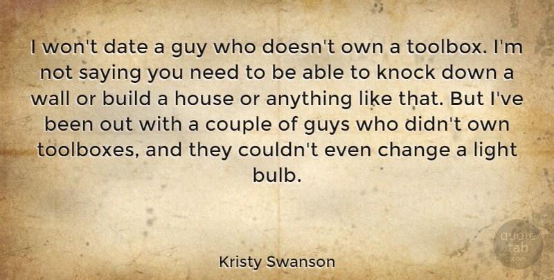 Kristy Swanson Quote About Wall, Couple, Light: I Wont Date A Guy...