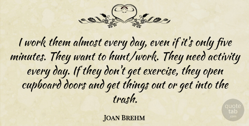 Joan Brehm Quote About Activity, Almost, Cupboard, Doors, Five: I Work Them Almost Every...