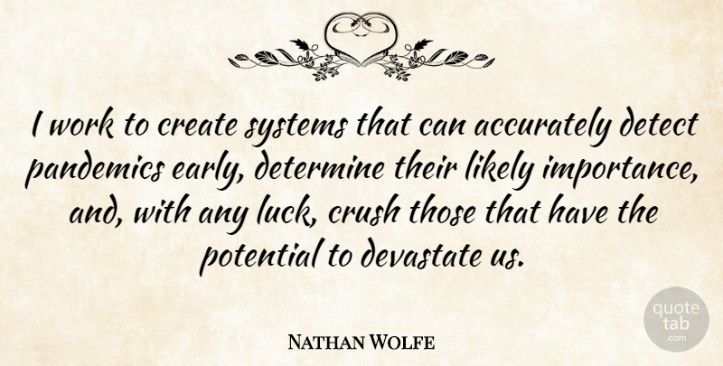 Nathan Wolfe Quote About Crush, Luck, Pandemics: I Work To Create Systems...