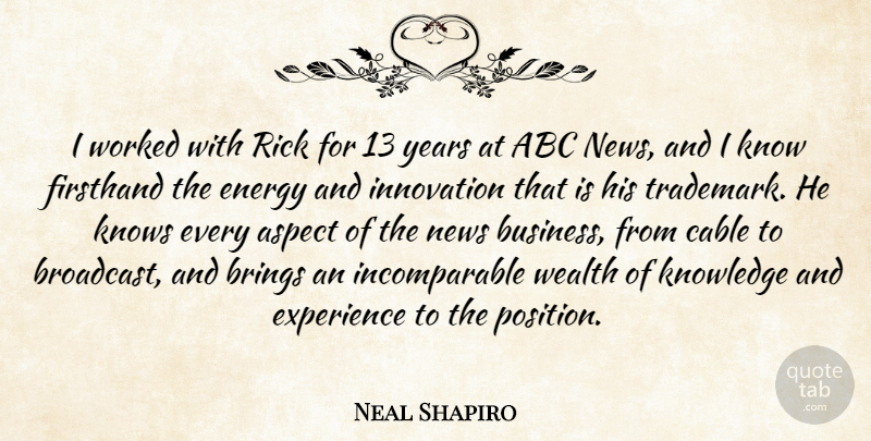Neal Shapiro Quote About Abc, Aspect, Brings, Cable, Energy: I Worked With Rick For...