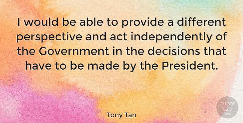 Tony Tan Quote About Government, Perspective, Provide: I Would Be Able To...