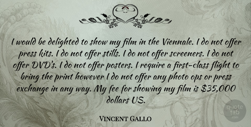 Vincent Gallo Quote About Dvds, Class, Way: I Would Be Delighted To...