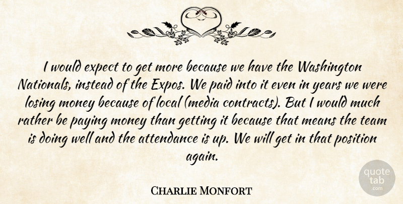 Charlie Monfort Quote About Attendance, Expect, Instead, Local, Losing: I Would Expect To Get...