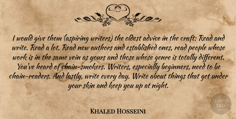 Khaled Hosseini Quote About Writing, Night, Genre Is: I Would Give Them Aspiring...