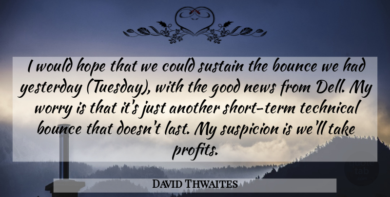 David Thwaites Quote About Bounce, Good, Hope, News, Suspicion: I Would Hope That We...