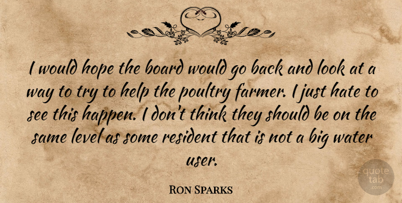 Ron Sparks Quote About Board, Hate, Help, Hope, Level: I Would Hope The Board...