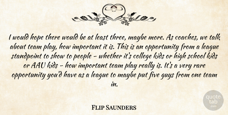 Flip Saunders Quote About College, Five, Guys, High, Hope: I Would Hope There Would...