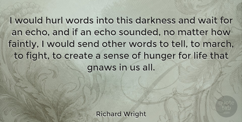 Richard Wright Quote About American Novelist, Create, Darkness, Echo, Hunger: I Would Hurl Words Into...