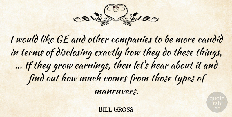Bill Gross Quote About Candid, Companies, Exactly, Grow, Hear: I Would Like Ge And...