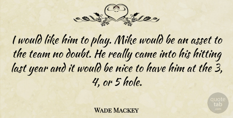 Wade Mackey Quote About Asset, Came, Hitting, Last, Mike: I Would Like Him To...