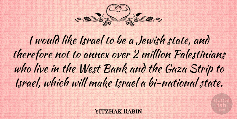 Yitzhak Rabin Quote About Israel, Gaza Strip, West: I Would Like Israel To...