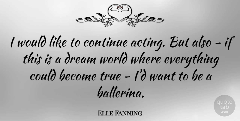 Elle Fanning Quote About Dream, Acting, Want: I Would Like To Continue...