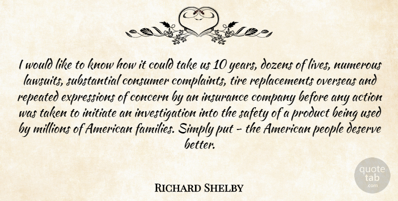 Richard Shelby Quote About Action, Company, Complaints And Complaining, Concern, Consumer: I Would Like To Know...