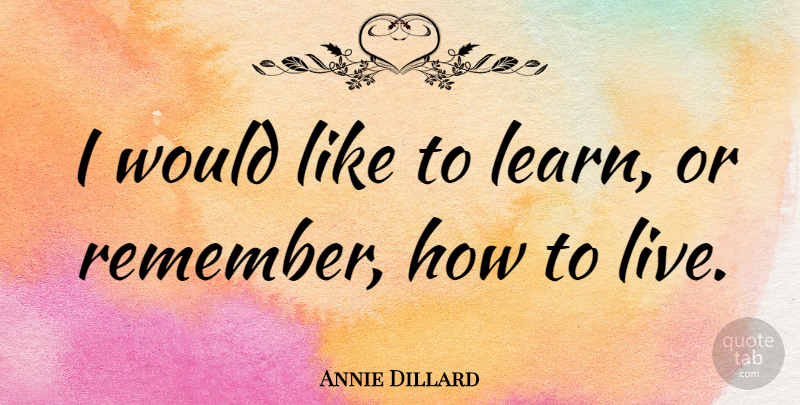Annie Dillard Quote About Education, Remember: I Would Like To Learn...