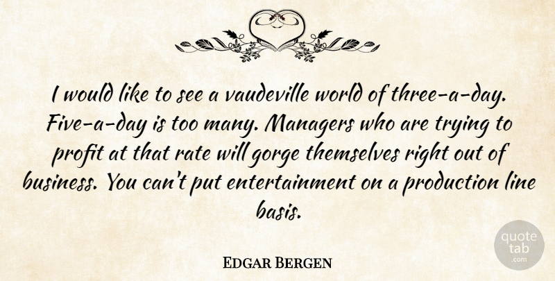 Edgar Bergen Quote About Entertainment, Line, Managers, Production, Profit: I Would Like To See...