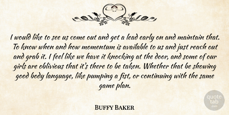 Buffy Baker Quote About Available, Body, Continuing, Early, Game: I Would Like To See...