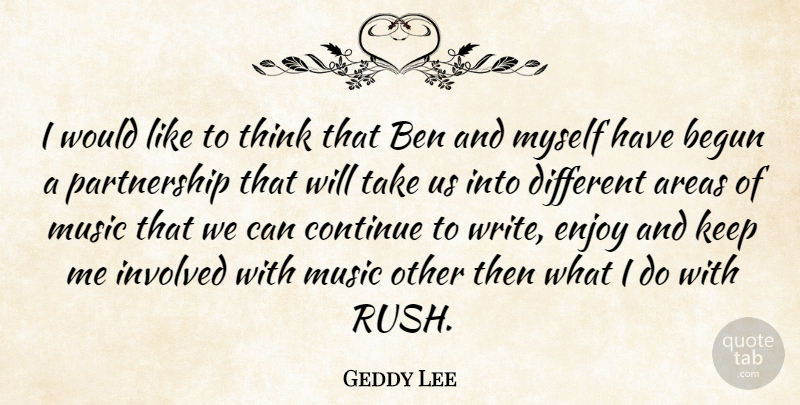 Geddy Lee Quote About Writing, Thinking, Different: I Would Like To Think...