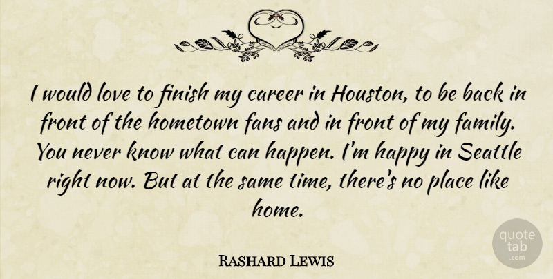 Rashard Lewis Quote About Career, Fans, Finish, Front, Happy: I Would Love To Finish...