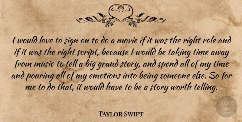 Taylor Swift Quote About Roles, Stories, Pouring: I Would Love To Sign...