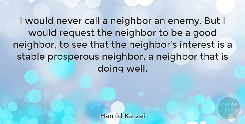 Hamid Karzai Quote About Enemy, Neighbor, Interest: I Would Never Call A...
