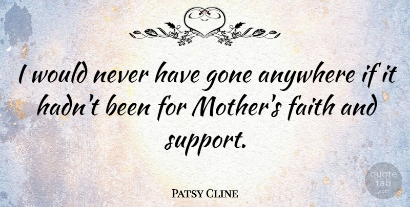 Patsy Cline Quote About Mother, Support, Gone: I Would Never Have Gone...