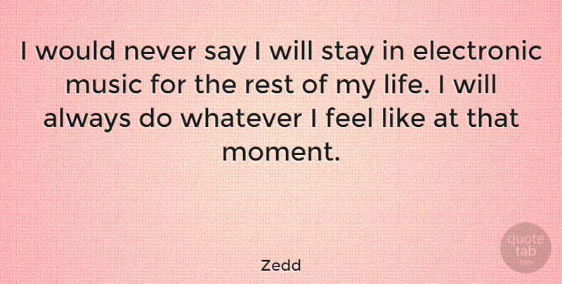 Zedd Quote About Moments, That Moment, Feels: I Would Never Say I...