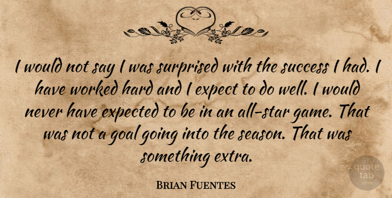Brian Fuentes Quote About Expect, Expected, Goal, Hard, Success: I Would Not Say I...