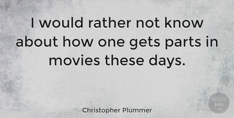 Christopher Plummer Quote About These Days, Knows: I Would Rather Not Know...