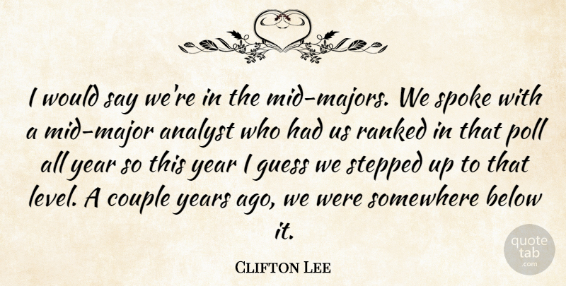 Clifton Lee Quote About Analyst, Below, Couple, Guess, Poll: I Would Say Were In...