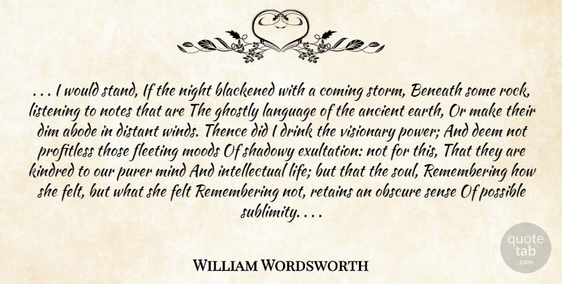 William Wordsworth Quote About Ancient, Beneath, Coming, Deem, Dim: I Would Stand If The...