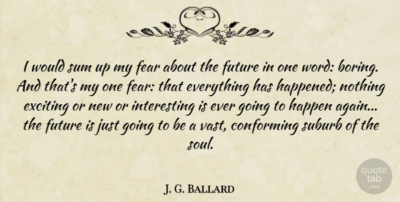 J. G. Ballard Quote About Fear, Interesting, Soul: I Would Sum Up My...