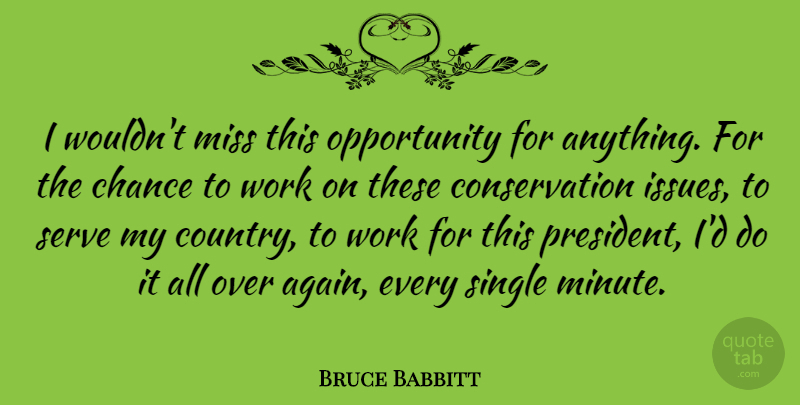 Bruce Babbitt Quote About Chance, Miss, Opportunity, Serve, Single: I Wouldnt Miss This Opportunity...
