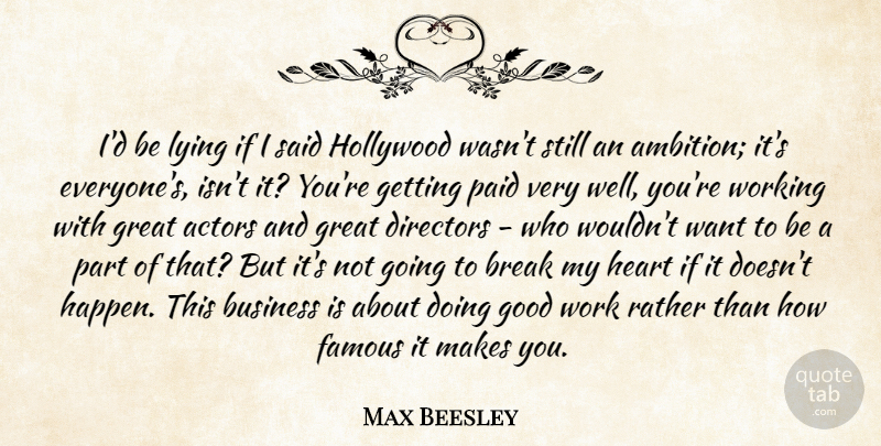 Max Beesley Quote About Break, Business, Directors, Famous, Good: Id Be Lying If I...