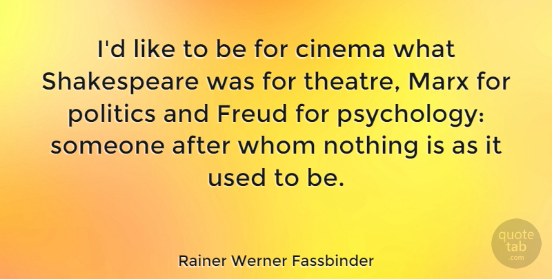 Rainer Werner Fassbinder Quote About Psychology, Theatre, Cinema: Id Like To Be For...